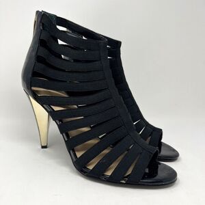 Marc Fisher Strappy Elastic Straps Open Toe Black Zip Heels Gladiator Size 10